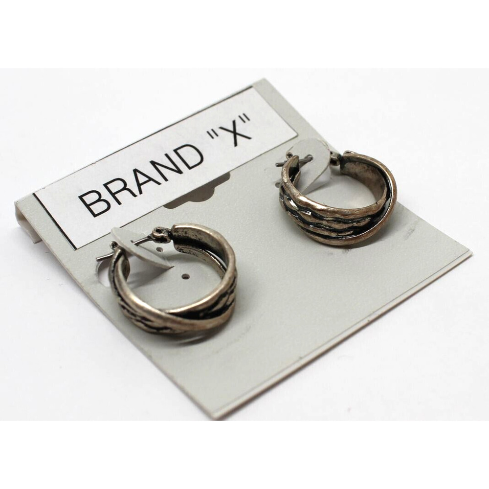 Brand X Classic Hoop Earrings • Rustic Layered Design • Pewter • 3/4" Hoop